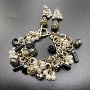 White House Black Market Crystal Faux Pearl Bracelet Earring Set